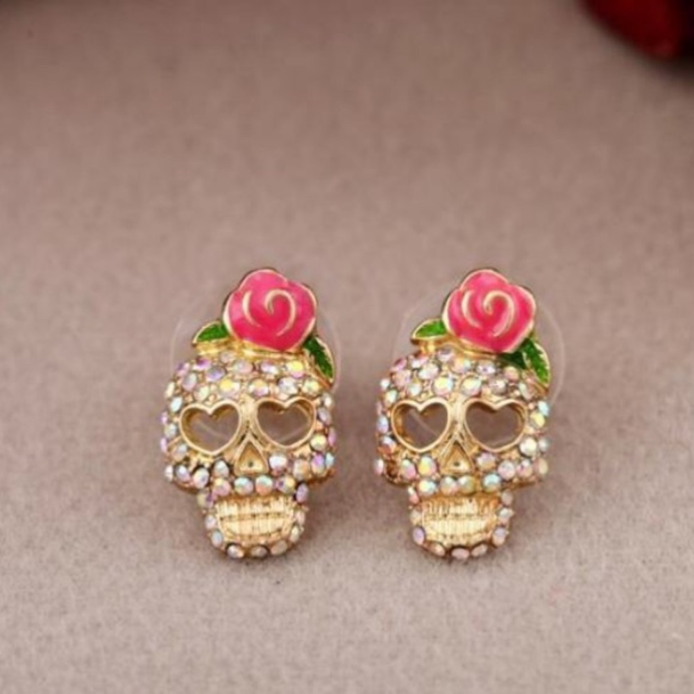 Jeweled Sugar Skull Stud Earrings